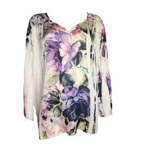 Cato Top Womens 26/28W Pink White Flowy 3/4 Bell Sleeve Pullover Sublimation